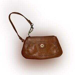 Stone Mountain Brown Leather Wristlet Floral Lining Brass Details
